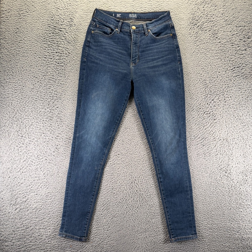 A.N.A Jeans Womens 6 Blue Cotton Denim Skinny Leg High-Rise Travel Stretch Faded